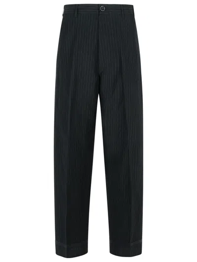 MAISON MARGIELA BLACK LINEN BLEND TROUSERS