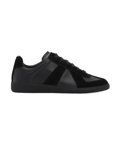Maison Margiela Low Top Sneakers Featuring Suede Panels In Black