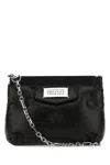 Maison Margiela Puffy Jet-black Leather Bag With Logo Patch And Silver Hardware
