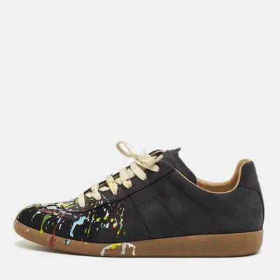 Pre-owned Maison Margiela Black Nubuck Leather And Suede Replica Low Top Sneakers Size 41.5