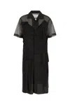 Maison Margiela Womens Mesh-panels Short-sleeves Woven Midi Dress Black And Black