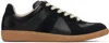 Maison Margiela Men Black Leather And Suede Replica Sneakers In H6851 Black/black