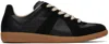 Maison Margiela Men Black Leather And Suede Replica Sneakers In H6851 Black/black