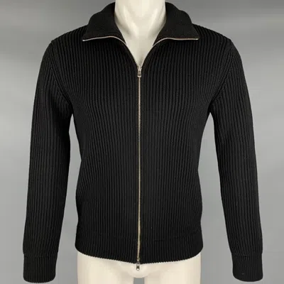 Pre-owned Maison Margiela Black Ribbed Knit Wool Zip Up Cardigan