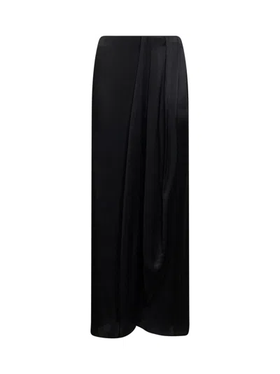 Maison Margiela Black Satin Draped Maxi Skirt