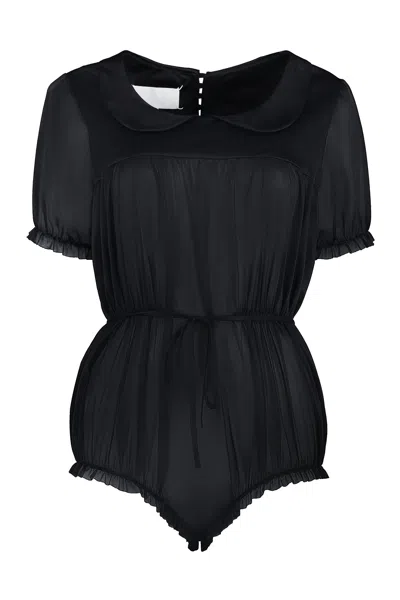 Maison Margiela Black Sheer Nylon Bodysuit With Coordinated Waist Belt For Women