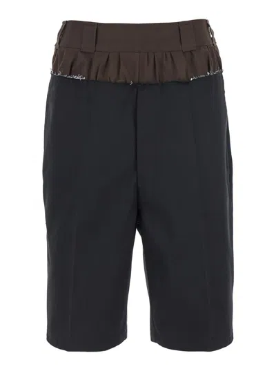 Maison Margiela Black Shorts With Layered Design And Side Button Closure In Cotton Blend Woman