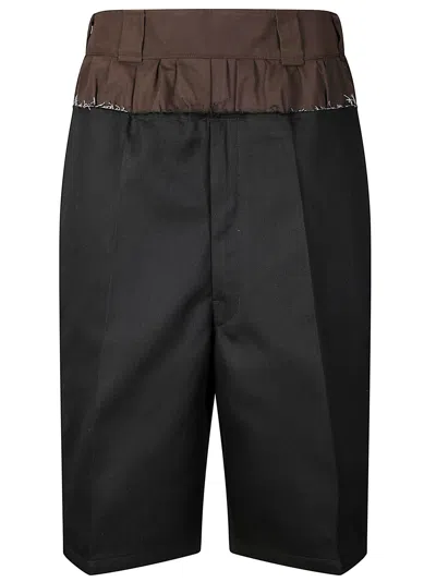 Maison Margiela Black Shorts With Layered Design And Side Button Closure In Cotton Blend Woman