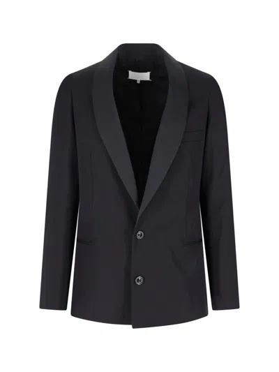 Maison Margiela Black Single-breasted Virgin Wool Blazer In Blue
