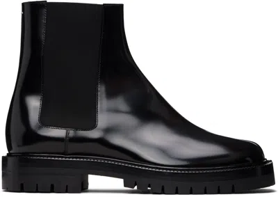Maison Margiela Black Leather Tabi Ankle Boots Men In Multi