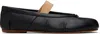 Maison Margiela Black Leather Flats With Elegant Elastic Strap In Black