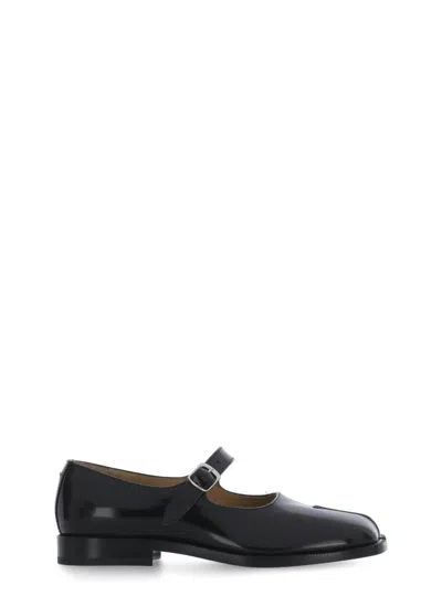 Maison Margiela Black Tabi Polished Leather Mary-jane Flats
