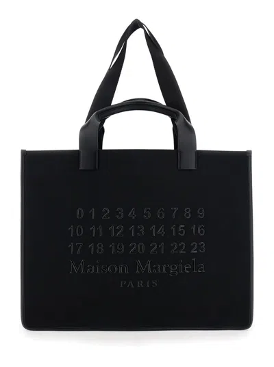 Maison Margiela Black Tote Bag With Logo Applied On The Front In Cotton And Fabric Blend Woman