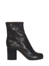 Maison Margiela Block Heel Leather Round Toe Boots In Black