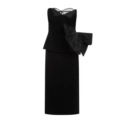 Maison Margiela Décortiqué Strapless Midi Dress In Wool In Black