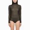Maison Margiela Sheer Viscose Jersey T-neck Bodysuit In Black
