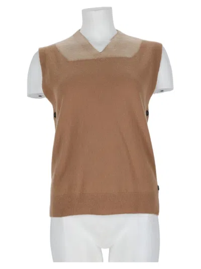 Maison Margiela Black V-neck Ribbed Virgin Wool Tank Top In Brown