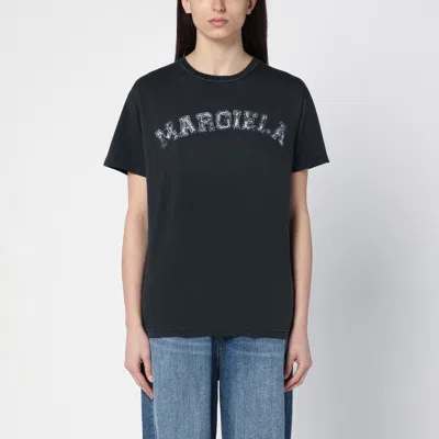Maison Margiela Black Washed-out Cotton T-shirt With Logo In Grey