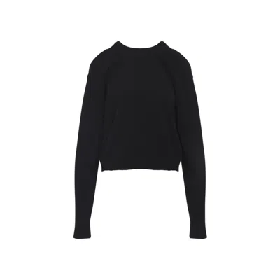 MAISON MARGIELA BLACK WOOL CREWNECK SWEATER WITH SIGNATURE STITCHING