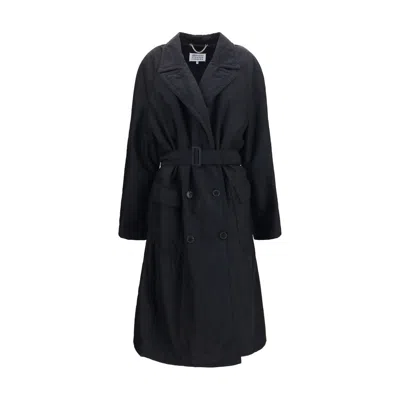 Maison Margiela Black Wool Oves Aries Coat In Blue