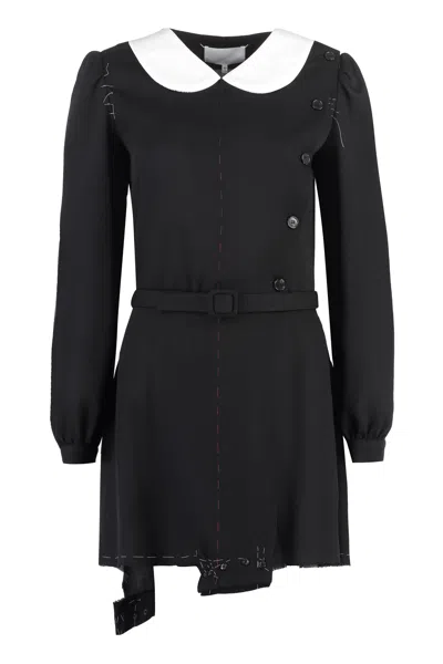 Maison Margiela Black Wool Playsuit With Padded Shoulders And Waist Belt For Women
