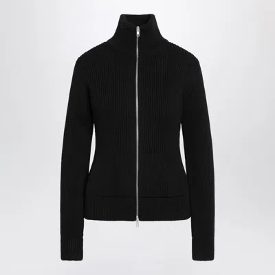 MAISON MARGIELA BLACK WOOL ZIP-UP CARDIGAN