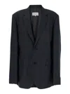 Maison Margiela Black Jacket With Classic Lapels And Logo Stitching On The Back In Mohair And Wool Blend Woman In Midnightblue