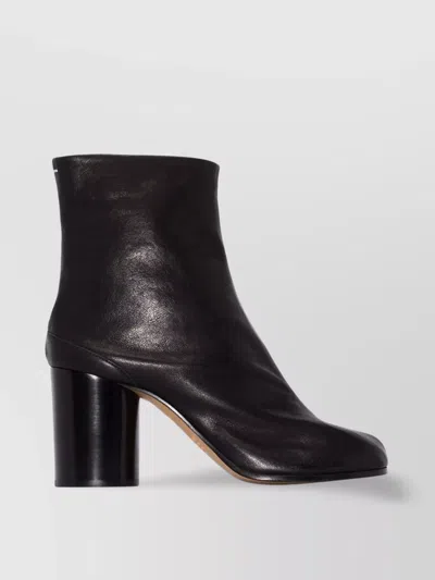 Maison Margiela Block Heel Leather Round Toe Boots In Black