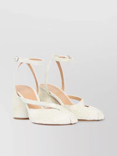 Maison Margiela Block Heel Leather Sandal With Ankle Strap In Neutrals