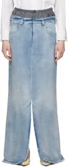 Maison Margiela Light Blue Long Skirt With Front Slit And Five Pocket Design In Denim Woman In 961 Light Blue