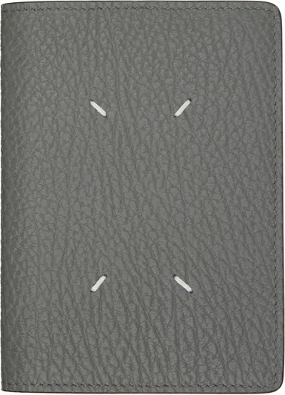 Maison Margiela Blue Calfskin Passport Holder In Gray