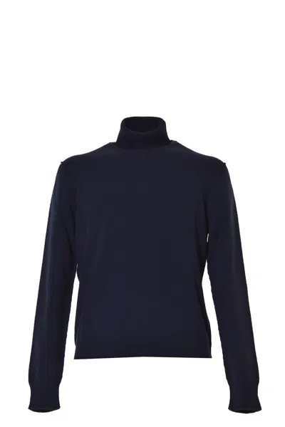 Maison Margiela Blue Cashmere Turtleneck Sweater In Black