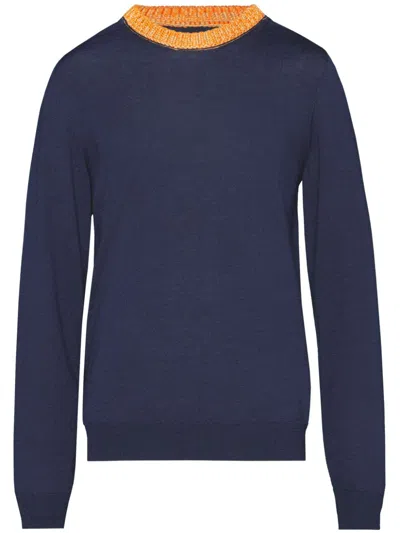 Maison Margiela Blue Contrast-neck Wool Sweater