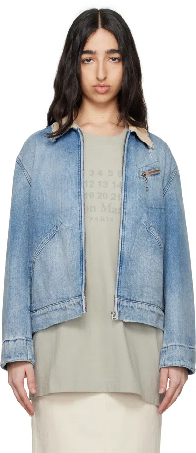 Maison Margiela Blue Corduroy Collar Denim Jacket In 961 Iight Blue