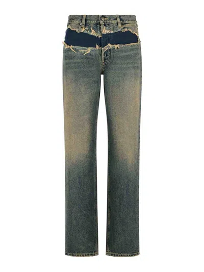 Maison Margiela Blue Cotton Jeans In Multi