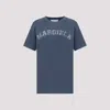 Maison Margiela Blue Crewneck T-shirt With Logo Lettering Print In Cotton Woman In Blue