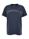 Maison Margiela Blue Crewneck T-shirt With Logo Lettering Print In Cotton Woman In Blue