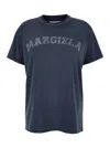 Maison Margiela Blue Crewneck T-shirt With Logo Lettering Print In Cotton Woman In Blue