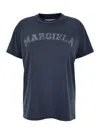 Maison Margiela Blue Crewneck T-shirt With Logo Lettering Print In Cotton Woman In Multicolor