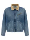 Maison Margiela Frayed Hem Denim Jacket With Contrasting Collar In Light Blue