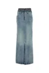 Maison Margiela Light Blue Long Skirt With Front Slit And Five Pocket Design In Denim Woman In Blue