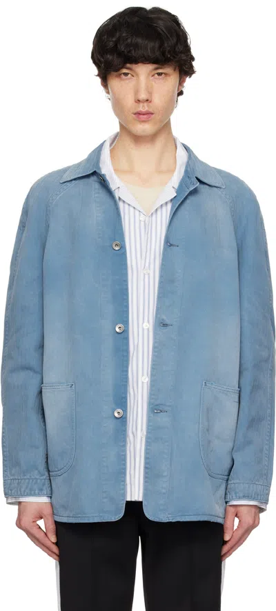 Maison Margiela Blue Distressed Caban Denim Jacket In 961 Blue