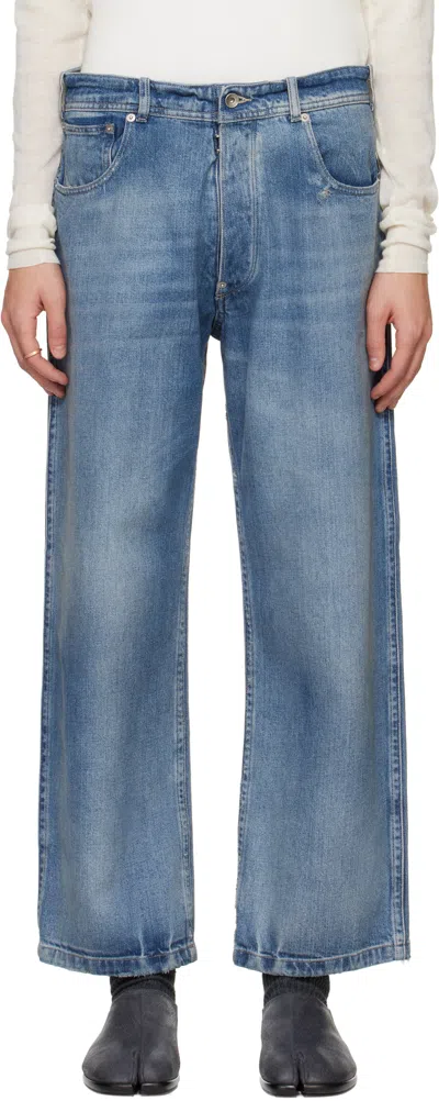 Maison Margiela Blue Distressed Jeans In 961 Iight Blue