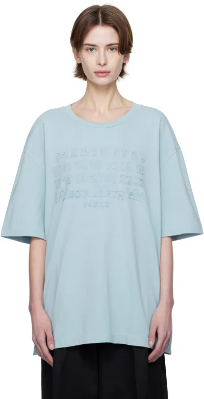 Maison Margiela Blue Embroidered Logo T-shirt In 488 Blu