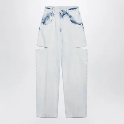 Maison Margiela Bleached Indigo Blue Cutout Denim Trousers In White