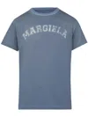 Maison Margiela Blue Crewneck T-shirt With Logo Lettering Print In Cotton Woman In Blue