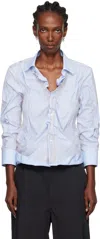 Maison Margiela Stripe Ruffle Long Sleeve Cotton Button-down Shirt In Blue