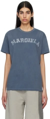 Maison Margiela Blue Crewneck T-shirt With Logo Lettering Print In Cotton Woman In 469 Blue
