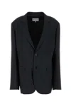Maison Margiela Black Jacket With Classic Lapels And Logo Stitching On The Back In Mohair And Wool Blend Woman In Blue
