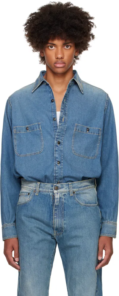 Maison Margiela Blue Stonewashed Denim Shirt In 966 Medium Blue